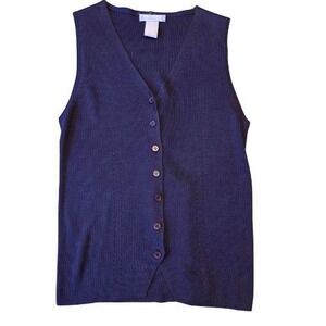 Alex Garfield 100% Silk S Navy Blue Button Sleeveless Cardigan Vest Minimalist
